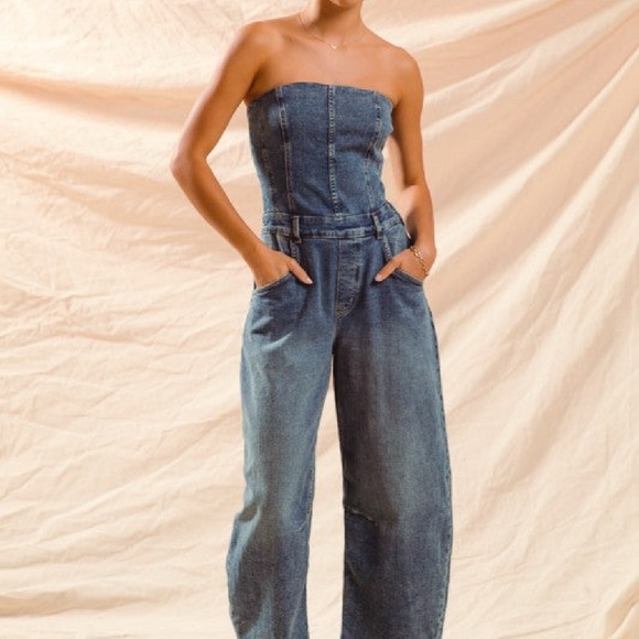 So Me Denim - Women's Blue Denim Strapless Jumpsuit
